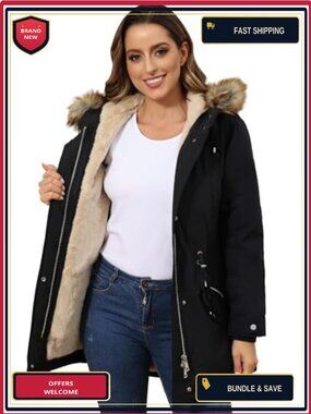 Women's Winter Parka Fleece Lined Warm Puffer Coat with Hood
